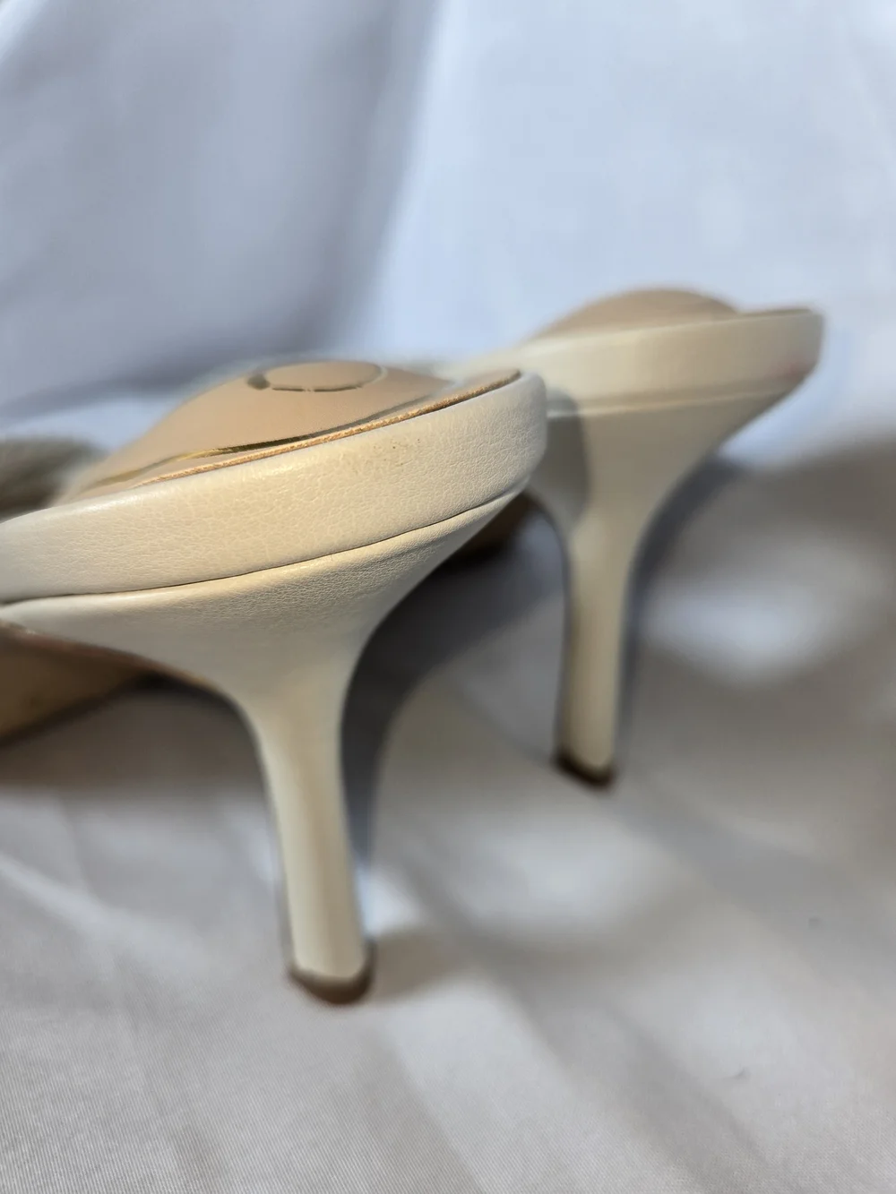 Journee Greer Beige Faux Leather Square Toe Mule Slip On Kitten Heels 8.5 M
